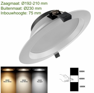 DT195 downlighter is instelbaar in 3 verschillende kleuren